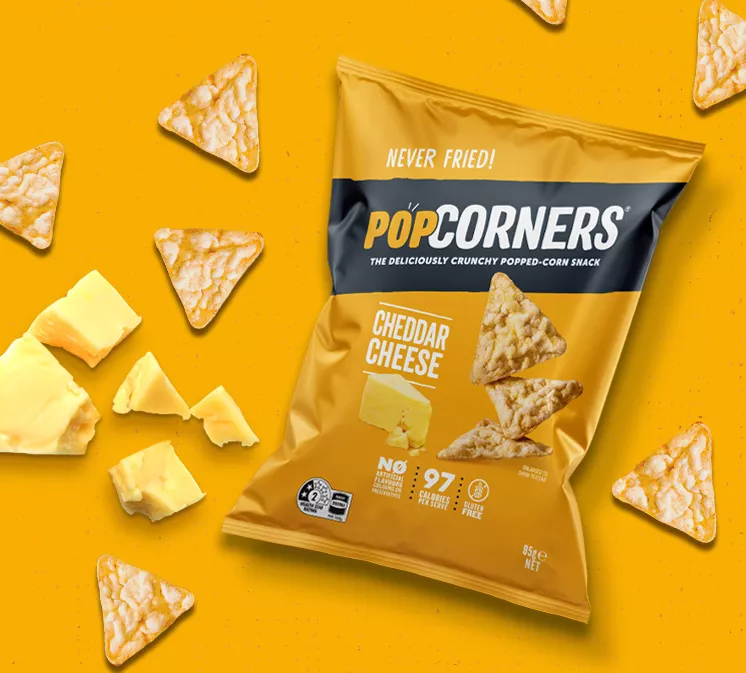 Popcorners cheddar cheese flavoured popped-corn chips 85g single pack