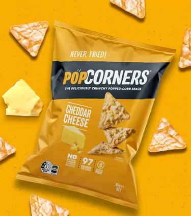 Popcorners cheddar cheese flavoured popped-corn chips 85g single pack